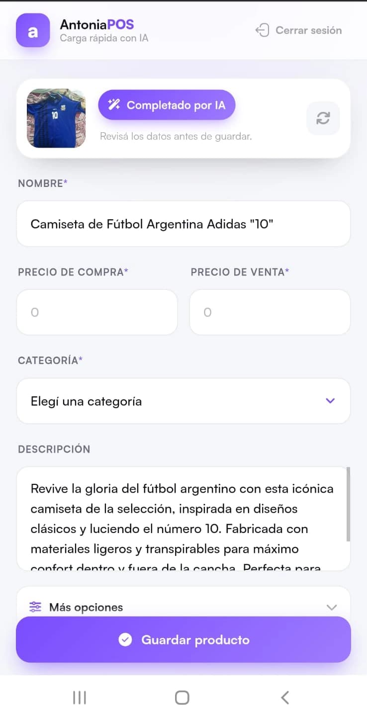 Adding products with artificial intelligence in Antonia POS